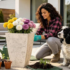 2-Pack 19" Country White Resin Square Planters with Drainage Hole - Image 2