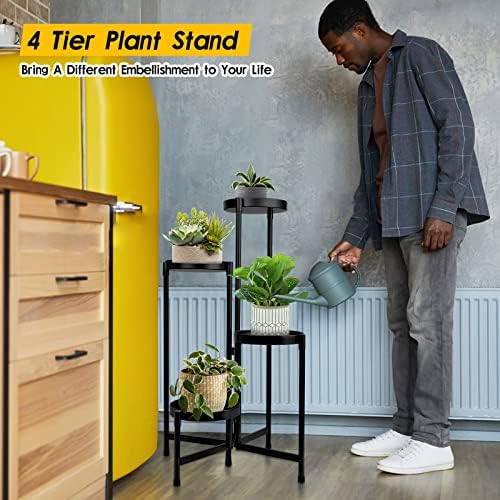 4 Tier Plant Stand Indoor Outdoor, 31 Inch Tall Metal Plant Shelf Waterproof, Plant Holder with Folding Design For Home, Living Room, Black - Image 5