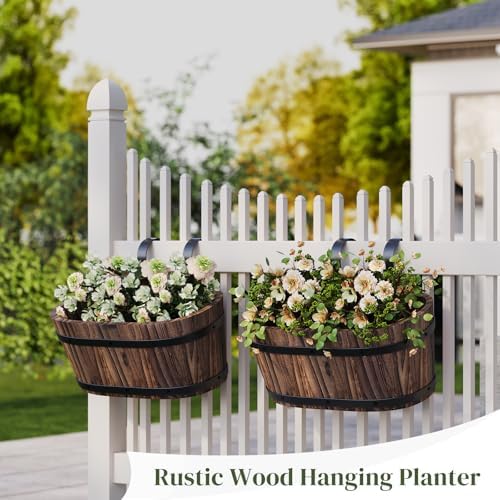 Railing Planters for Outdoor Plants Balcony Hanging Flower Pots with Detachable Hooks, Window Flower Box Hanging Bucket Pots Fence Planters for Garden Home Decor(Carbonized-2pack, Large) - Image 6