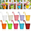 KINGLAKE Flower Pots,10 Pcs Metal Iron Hanging Flower Plant Pot Balcony Garden Plant Planter Baskets Fence Bucket Pots 6.3'' Flower Holders with Detachable Hook by KINGLAKE