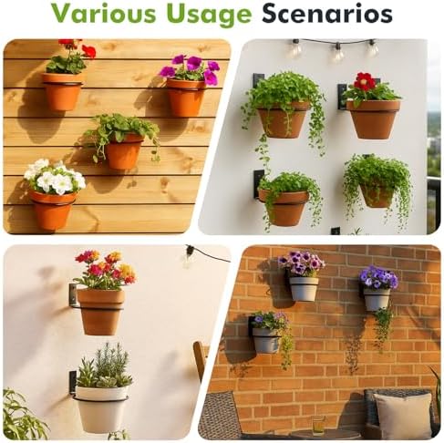12-Pack 6 Inch Flower Pot Holder Ring Hanging Plant Holder Wall Mount Metal Plant Hangers Indoor Outdoor Planter Hooks Brackets for Patio, Garden, Home, Matte Black - Image 4
