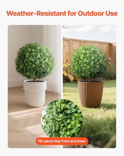 VEVOR Artificial Topiary Boxwood Trees with Ground Spike, 22 inch 2 Set Faux Shrubs & Bushes Potted Plants, Fake Silk Tree Look Real for Decor Front Porch Outdoor Indoor Patio Garden Balcony Backyard - Image 3