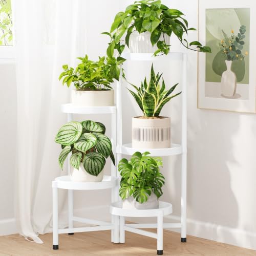LASZOLA Plant Stand Indoor Outdoor with Large 10 Inch Plastic Tray, White by LASZOLA