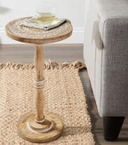 Hand-Carved Solid Wood End Table - 12x22 White Wash Finish Accent Side Table for Living Room, Bedroom Nightstand, Small Pillar Table for Plants or Décor - Image 4