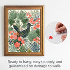 Framed Canvas Wall Art Bohemian Gouache Roadrunner in Desert Scrub Pink Globemallow Sage Palms Canvas Print Poster Gold Frame Wall Decor for Living Room Southwest Decor, Bird Art - Inch 16x20 - Image 2