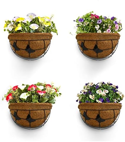 Palm Naki 14" Metal Wall Hanging Planter Basket with Coco Coir Liner - Set of 4 by PalmNaki