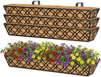 Y&M 36 Inch Window Deck Planter with Coco Liner, Metal Hanging Flower Boxes for Fence, Railing, Balcony, and Outdoor Garden Lawn – 4pcs by YM