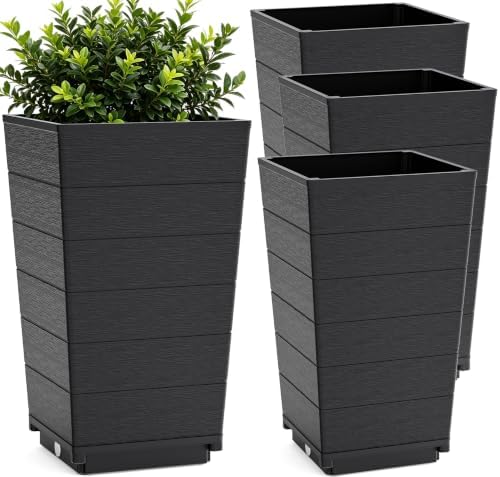 Resin Tall Planters Set of 4, 23" Large Taper Outdoor Planter Pots by IWDOO