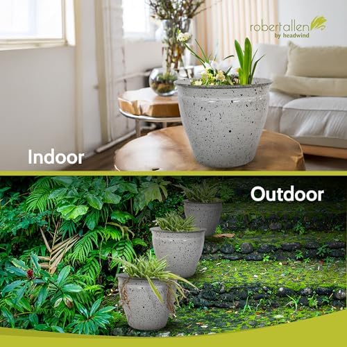 Headwind Riverside Collection – 14" Dalmation Glazed Decorative Plant Pots Indoor with Drainage & Outdoor - Modern Flower Pot Weather-Resistant Lightweight Planter by Robert Allen - Image 7