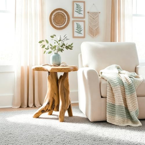 WELLAND Solid Wood Pedestal End Table, 19" H Rustic Accent Table - Image 4