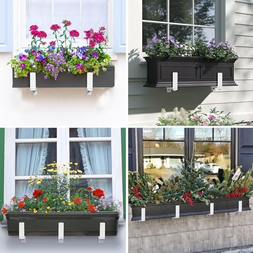 Y&M 6 Pack Adjustable Planter Brackets (6 to 12.5 in), Universal Window Box Brackets, Heavy Duty Iron Flower Box Wall Mounting Hooks for Balcony, Fences, Patio, and Garden - White - Image 4
