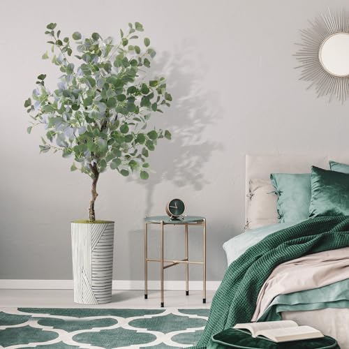 Artificial Tree in Geometric Pattern Planter, Fake Eucalyptus Silk Tree for Indoor and Outdoor Home Decoration - 66" Overall Tall (Plant Pot Plus Tree) - Image 5