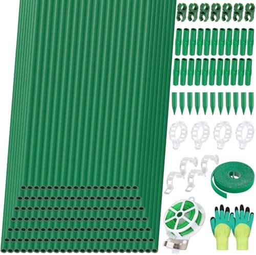 Lezmarket 150 Pack Garden Stakes(16" Each), Plant Support Stakes, DIY 4ft 5ft 6ft 7ft Sturdy Fiberglass Plant Sticks Support Garden Trellis for Growing Climbing Tomato Vegetables Flowers by Lezmarket