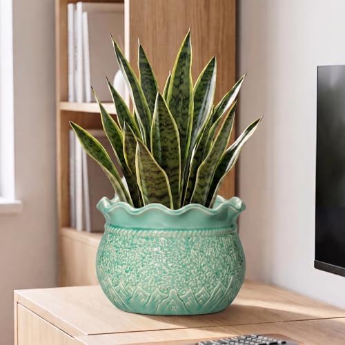 Ceramic Planter Pot, 10 Inch Plant Pot Indoor, Crack Lake Green - Image 5