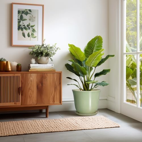 Ceramic Planter, 12 Inch Plant Pot for Indoor Plants, Green - Image 6