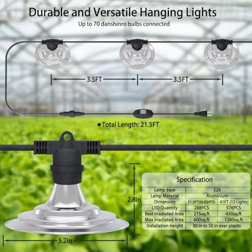 Outdoor LED Grow Light, Waterproof String Plant Growing Light, 21 FT Full Spectrum Growth Light, Suitable for Garden, Farm, Flower, Seedling Greenhouse Grow Light (6 Light) - Image 3
