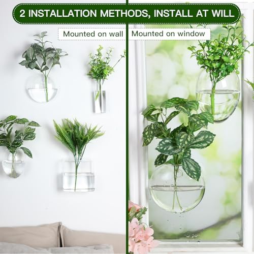 Baderke 4 Pcs Wall Hanging Planter Wall Window Propagation Station Hanging Planter Glass Terrarium Container Plant Propagation Station Vase for Garden Office Decor(Geometric) - Image 3
