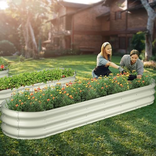 Winpull Raised Garden Bed Kit, 8x2x1 ft Galvanized Planter Box Outdoor, Oval Large Metal Raised Beds for Gardening Vegetables Flower Herb (Pearl White) - Image 6