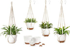 Mkono Macrame Plant Hanger and 3 Pack Macrame Plant Hangers with Self Watering Plant Pots Indoor Hanging Baskets Flower Pot Holders with Hooks No Tassels Different Size for Boho Home Decor by Mkono