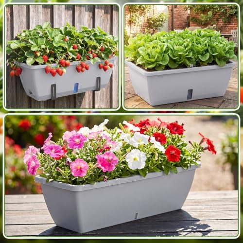 8 Pcs 24 Inch Plastic Window Boxes Planters, Light Gray - Image 6