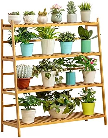 4 Tier Bamboo Plant Stand, Ladder Shelf Corner Flower Pots Holder for Indoor & Outdoor,Multiple Plant Display Rack for Balcony Garden Living Room (Size : 50x36x110cm) by Antourlamm