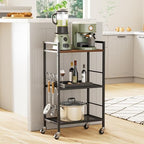 3-Tier Metal Storage Rack with Industrial Wheels,Mesh Shelving Unit with Wooden Table top,Adjustable Shelf,16.9-Inch Width,for Kitchen,Laundry,Pantry,Plant,Black - Image 3