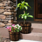 HakkaGirl Wooden Barrel Planters Flower Pots for Indoor Outdoor Plants, 10+11.5 inch Rustic Patio Garden Front Porch Planters Plant Pots Outdoor Decor Set of 2 - Image 6
