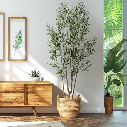 Erimda 7FT Artificial Olive Tree Tall Faux Silk Plant Tall Faux Olive Tree with Natural Wood Trunk & Lifelike Fruits Fake Potted Tree or Home Office Decor - Image 5