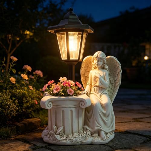 Solar Angel Garden Outdoor Statues with Solar Lights and Flowerpot Decor Angel Figurines Sculptures Resin Outdoor Statues for Patio Yard Lawn Balcony Mom Grandma Gifts by Unknown