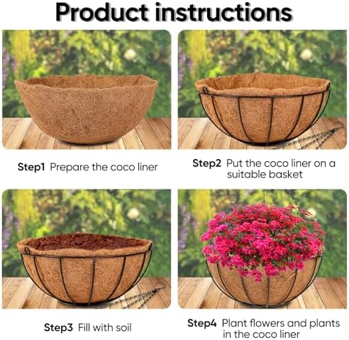 HKZ Hanging Basket Planter Plants Outdoor - 4 Pack 14 Inch Metal Hanging Planter with Coco Liners, Chain Hook Hanging Flower Pots for Indoor Outdoor Garden Porch Decoration - Image 5