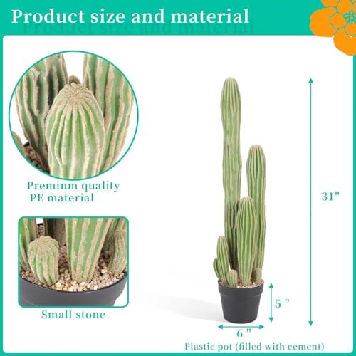 Artificial Cactus 31 INCH Tall Fake Cactus Plants Faux Cacti Saguaro with Planter for Indoor Outdoor Home Office Shop Garden Decoration - Image 2