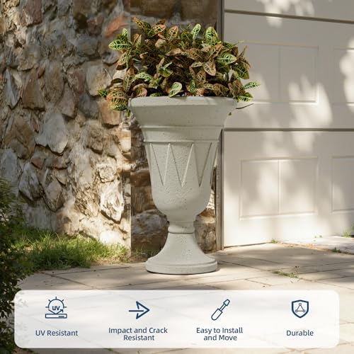 24" Tall Urn Planters for Outdoor Plants, Urns and Pedestal, Beige - Image 5