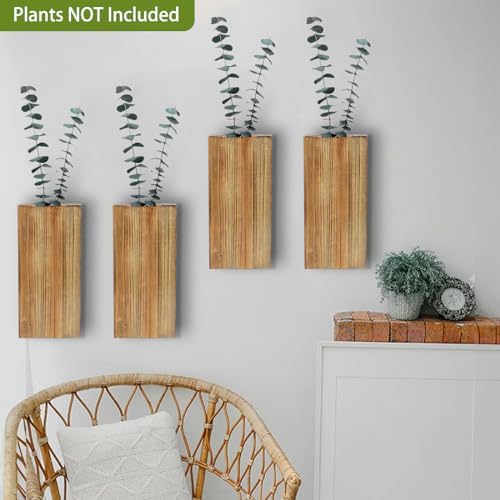 DILATATA Wood Wall Planters 4 Pack Wood Wall Decor for Dried Flowers and Artificial Greenery Plants - Pocket Wall Vases Hanging Planters for Living Room, Bedroom, Home Decor - Brown - Image 3