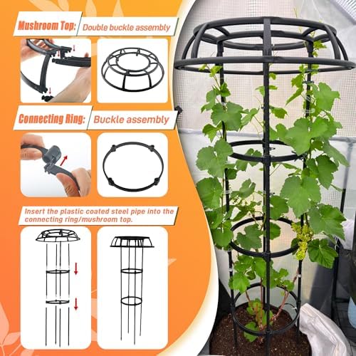 65 Inch Garden Trellis for Climbing Plants Outdoor, Mushroom Top Trellis for Potted Plants, Vines, Roses, Clematis, and Vegetables, Plant Trellis Support 2 Pack - Image 4
