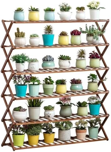 Plant Stand, Bamboo Flower Pot Display Rack Modern Flower Shelf Living Room Floor-Standing Multi-Layer Foldable Indoor Balcony Succulents Ladder Shelf,B-100 * 25 * 100cm by Unknown