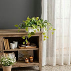 MyGift Vibrant Lifelike Artificial Plant Pothos Leafy Vine Greenery in White Concrete Rectangular Planter Box - Image 4