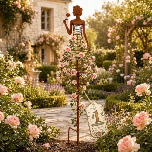 Vintage Lady Garden Trellis Stake Metal Climbing Plant Support by Unknown