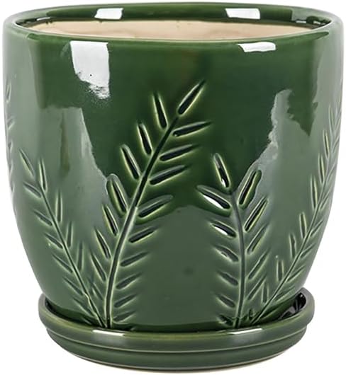Aspen & Fig 8 Inch Indoor Ceramic Plant Pot with Drainage Hole and Attached Saucer, Emerald, Modern, Geometric, Perfect for House Plants, Herbs, Flowers, Succulents by Unknown