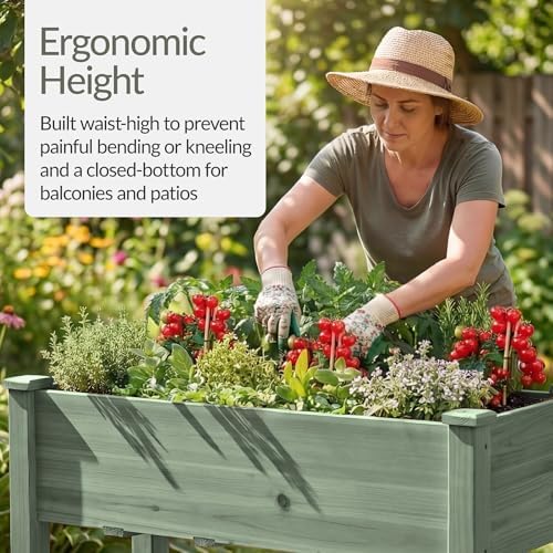 Best Choice Products 48x24x30in Raised Garden Bed, Elevated Wood Planter Box Stand for Backyard, Patio, Balcony w/Bed Liner, 200lb Capacity - Sage - Image 4