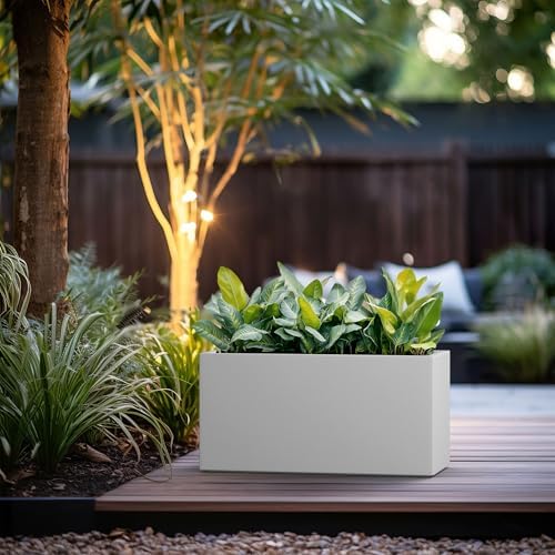 Kante Modern Rectangular White Concrete Planter 23.6" L 11.8" H 10.2" W - Image 6