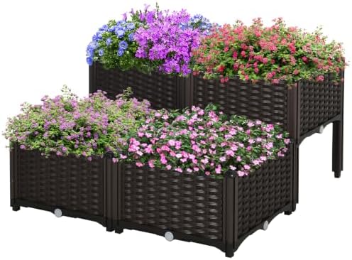Outsunny 4 Piece Raised Garden Bed with Legs Planter Box Raised Bed, Brown by Outsunny