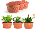 Sungmor Wall Hanging Planters,11.5 Inch Hanging Flower Pots for Railing Fence - Indoor Outdoor Balcony Wall Hanging Basket, Plastic Plant Pot Container - Half Round & 3PC Pack & Brick Red - Image 2