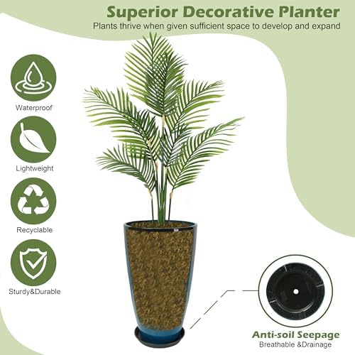 2PCS 21in Tall Planter for Outdoor Plants Large Flower Pots Blue - Image 5