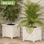 Pure Garden Outdoor Planter Box - 13” Tall White Plant Pot, 14.75" Square - Image 2