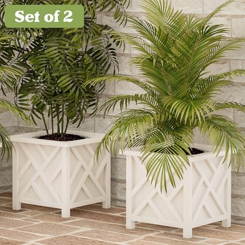 Pure Garden Outdoor Planter Box - 13” Tall White Plant Pot, 14.75" Square - Image 2