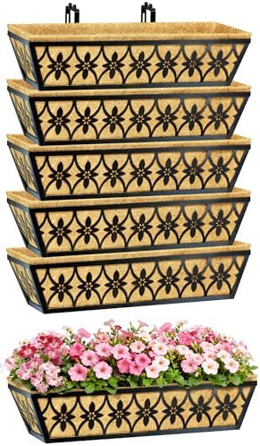 24 Inch Window Boxes Planters Railing Planter Box - 6 Pack Deck Railing Planter Boxes with Adjustable Brackets Coco Liners Balcony Planters Railing Hanging for Window Flower Boxes Outdoor Garden Decor by EINYEXW