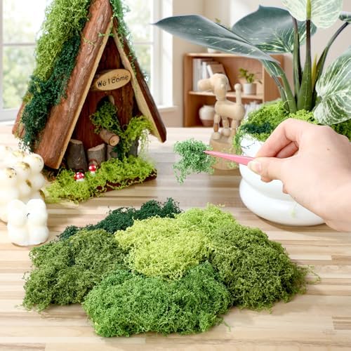 Suncalla 6 Colors Artificial Moss for Crafts 43.32oz/2.7lb Fake Green Moss Faux Grass for Potted Plants Indoor Bulk Large Capacity Fairy Garden DIY Decoration Model Making Walls Table Decors Home - Image 2
