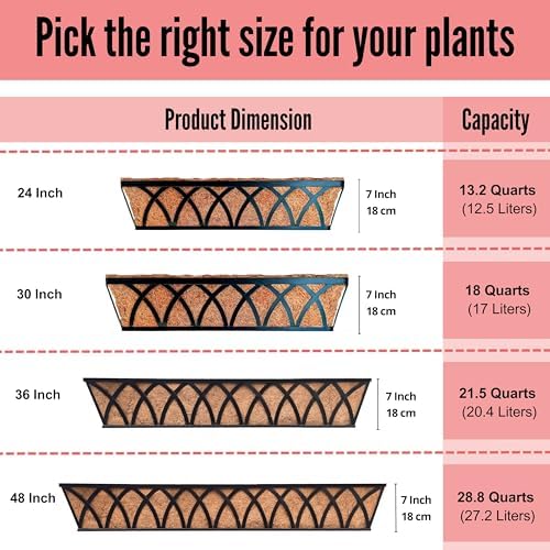 LaLaGreen Wall Planters (4 Pack, 36 Inch) Black Metal Rectangular Hanging Flower Box Window Boxes Planters with Coco Liner Rustic Flower Basket Plant Holder Deck Rail Railing Patio Large Balcony Fence - Image 3