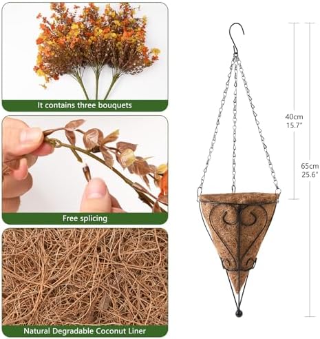 Fake Mums Fall Artificial Hanging Flowers Basket for Outdoor Decoration - Image 3