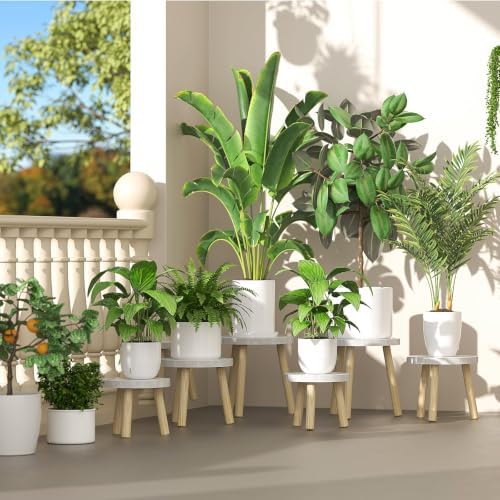 5-Pack Wood Plant Stands Indoor, Single Plant Stand for 6-12 Inch Pots, Mid-Century Modern Plant Stool, Tall Plant Stand for Large Plants for Living Room, Balcony, Office (White) - Image 3